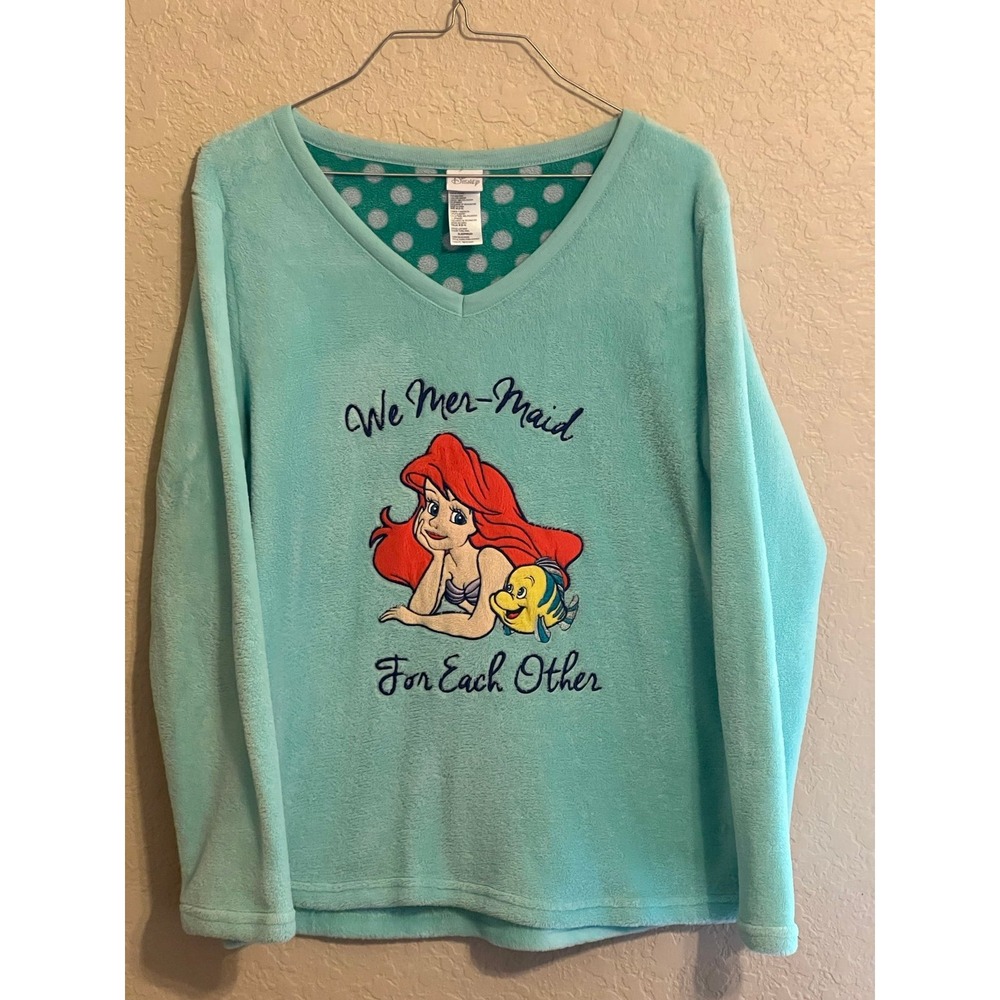 Disney The Little Mermaid Ariel Flounder Fleece Pajama Top Turquoise LZ47100SF